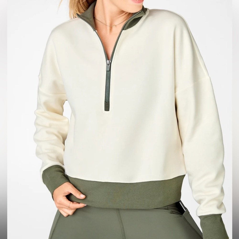 Fabletics Mock Neck Half Zip Cropped Sweatshirt Size L